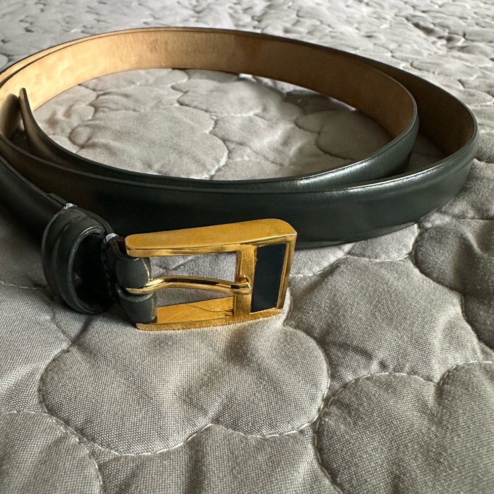 Talbots Dark Gray Leather Belt with Gold Buckle Accent EUC